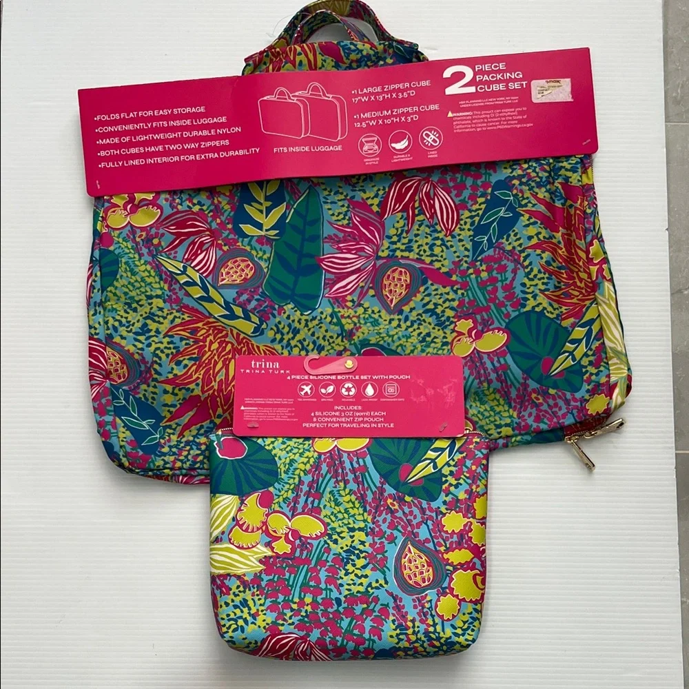 NWT Trina Turk Multicolor Packing Cube Set 2 Pieces and air travel 6 pieces - Picture 5 of 8